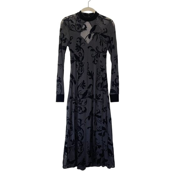 Kimchi Blue S Salem Velvet Burnout Midi Dress Sheer Open Back Whimsigoth Y2K - Picture 3 of 13